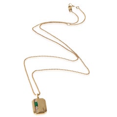 Yellow Gold Emerald and Diamond Mini Tag Pendant With Initial A Pendant