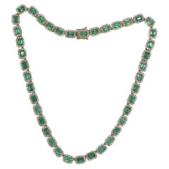 Yellow Gold Emerald and Diamond Necklace