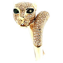 Yellow Gold Emerald and Diamond Panther Ring