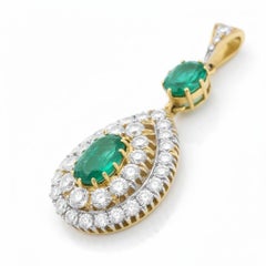 Yellow Gold Emerald and Diamond Pendant  SSEF Certified
