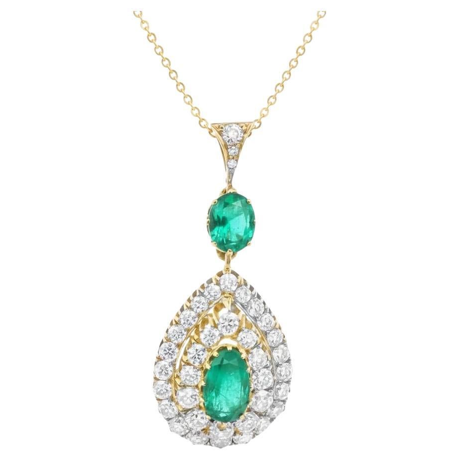 Yellow Gold Emerald and Diamond Pendant  SSEF Certified For Sale