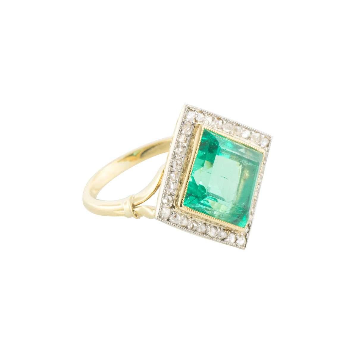 Emerald Cut Yellow Gold Emerald and Diamond Ring