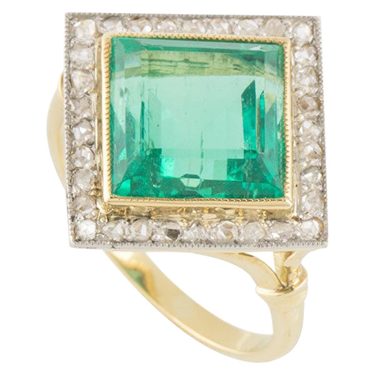 Yellow Gold Emerald and Diamond Ring