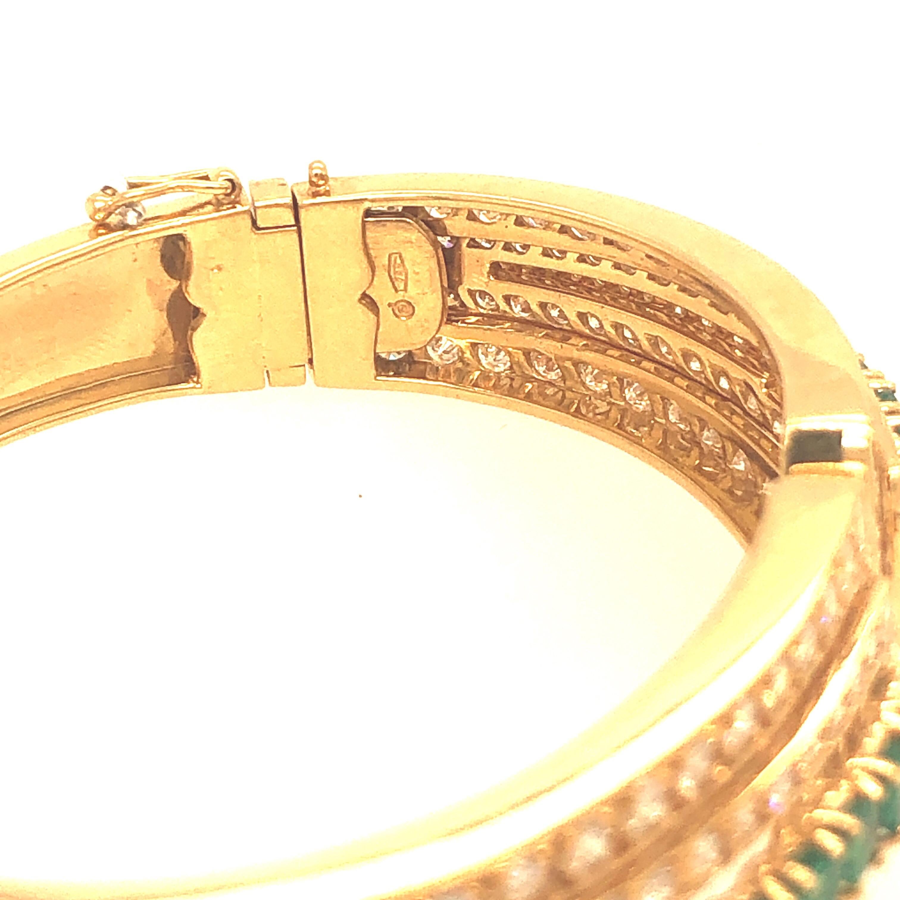 Yellow Gold Emerald and Pave Diamond Bangle Bracelet 2