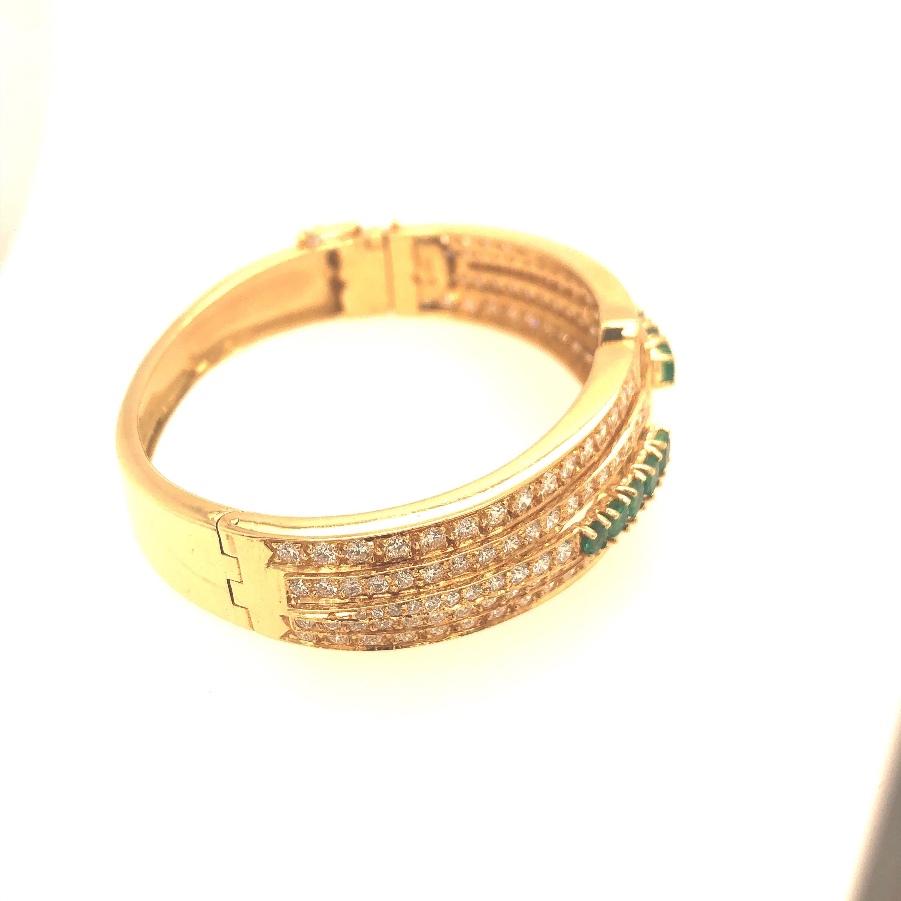 Yellow Gold Emerald and Pave Diamond Bangle Bracelet 3