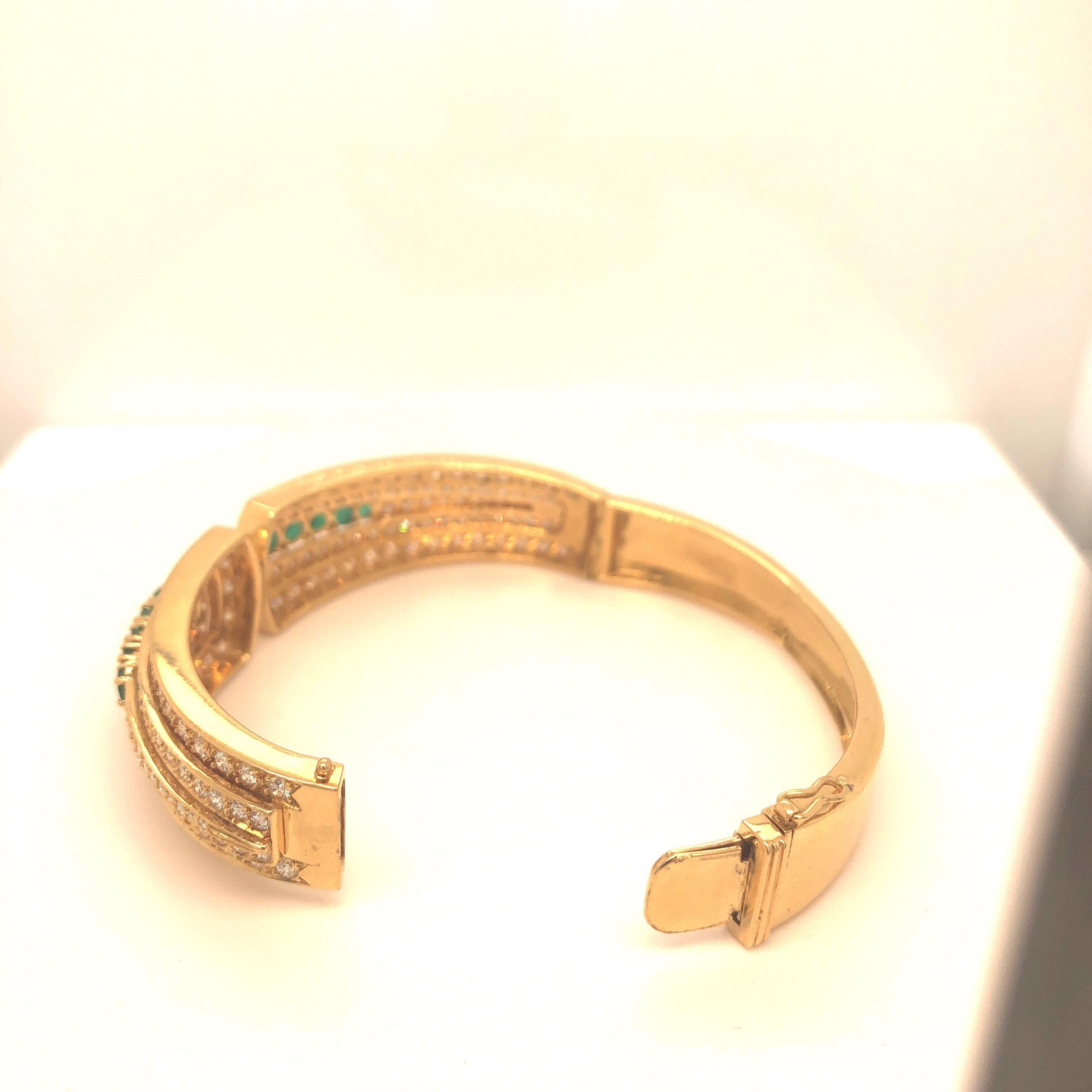 Yellow Gold Emerald and Pave Diamond Bangle Bracelet 4
