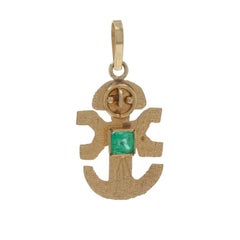 Gelbgold Smaragd Azteken Figur Solitär Anhänger - 18k Quadrat .24ct