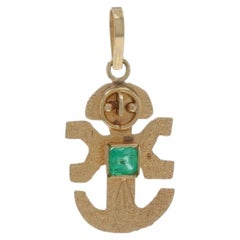 Gelbgold Smaragd Azteken Figur Solitär Anhänger - 18k Quadrat .24ct