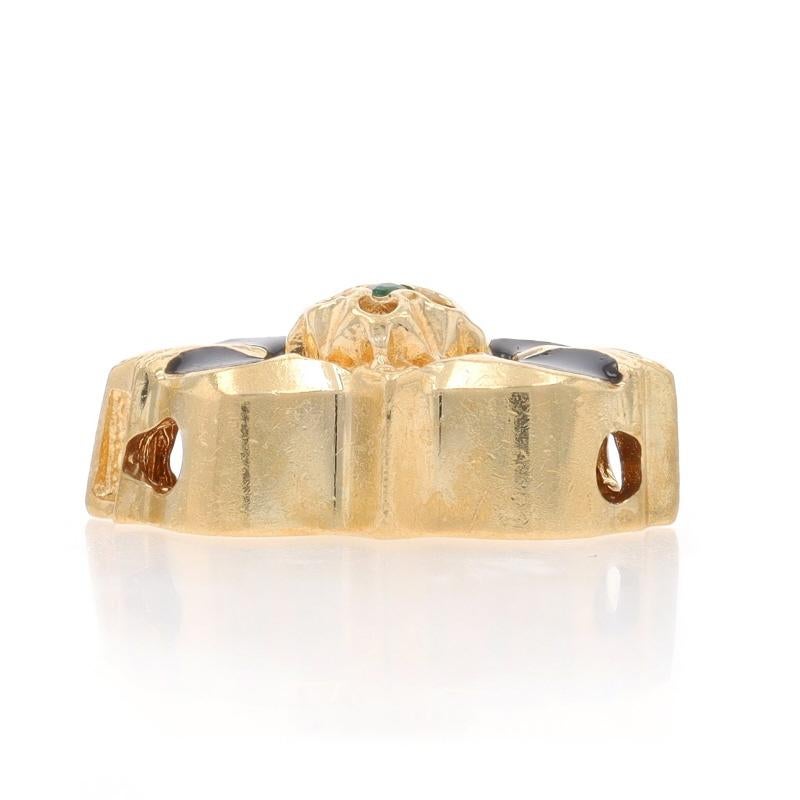 Gelbgold Smaragd & Schwarz Emaille Vintage Slide Charm - 14k runder geblümter Blumenanhänger (Rundschliff) im Angebot