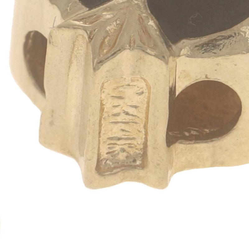 Gelbgold Smaragd & Schwarz Emaille Vintage Slide Charm - 14k runder geblümter Blumenanhänger Damen im Angebot