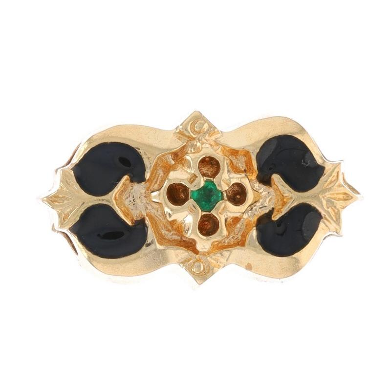 Yellow Gold Emerald & Black Enamel Vintage Slide Charm - 14k Round Floral
