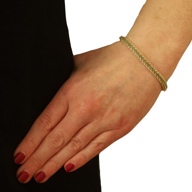 Round Cut Yellow Gold Emerald Chain Bracelet 6 1/2