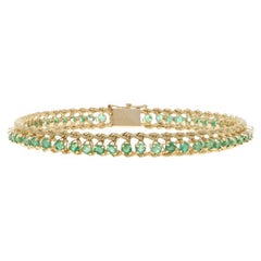 Yellow Gold Emerald Chain Bracelet 6 1/2" 14k Round 3.78ctw