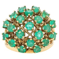 Yellow Gold Emerald Cluster Cocktail Dome Ring - 14k Round 2.55ctw Latticework