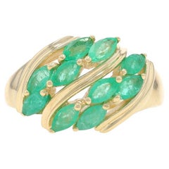 Yellow Gold Emerald Cluster Cocktail Ring - 10k Marquise .60ctw