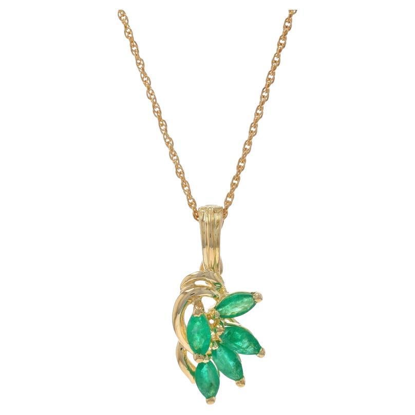 Yellow Gold Emerald Cluster Enhancer Necklace 18 1/4" - 14k Marquise .35ctw