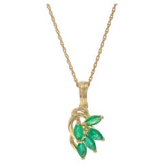 Yellow Gold Emerald Cluster Enhancer Necklace 18 1/4" - 14k Marquise .35ctw