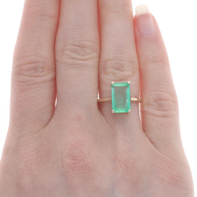 Size: Please contact us for sizing information.

Metal Content: 14k Yellow Gold

Stone Information

Natural Emerald
Treatment: Oiling
Carat(s): 2.91ct
Cut: Emerald
Color: Green

Total Carats: 2.91ct

Style: Cocktail Solitaire

Measurements

Face