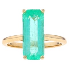 Yellow Gold Emerald Cocktail Solitaire Ring - 14k Emerald Cut 3.91ct