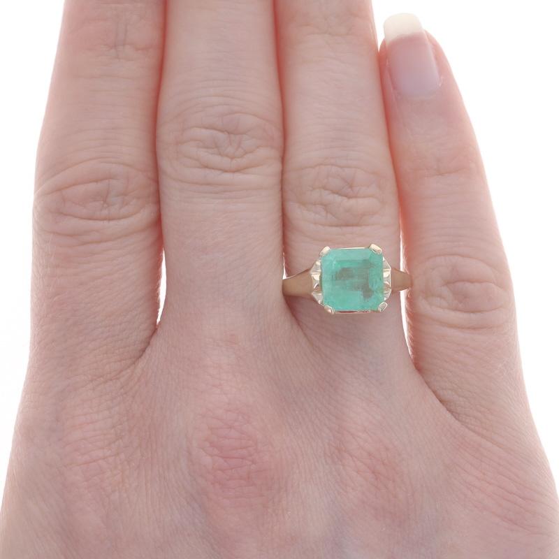 Gelbgold Smaragd Cocktail Solitär Ring - 14k Square Cut Smaragd 2,67 Karat (Smaragdschliff)