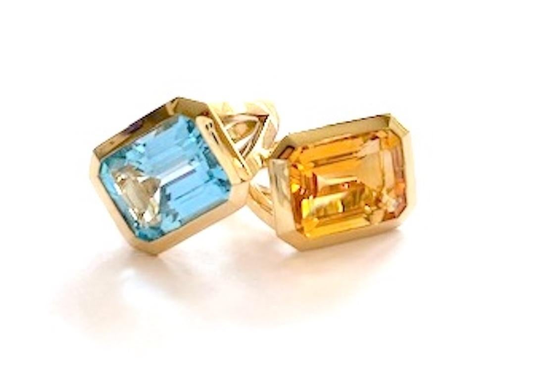Bague en or jaune avec topaze bleue taillée en émeraude en vente 1