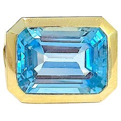 Gelbgold Smaragdschliff Blauer Topas Ring