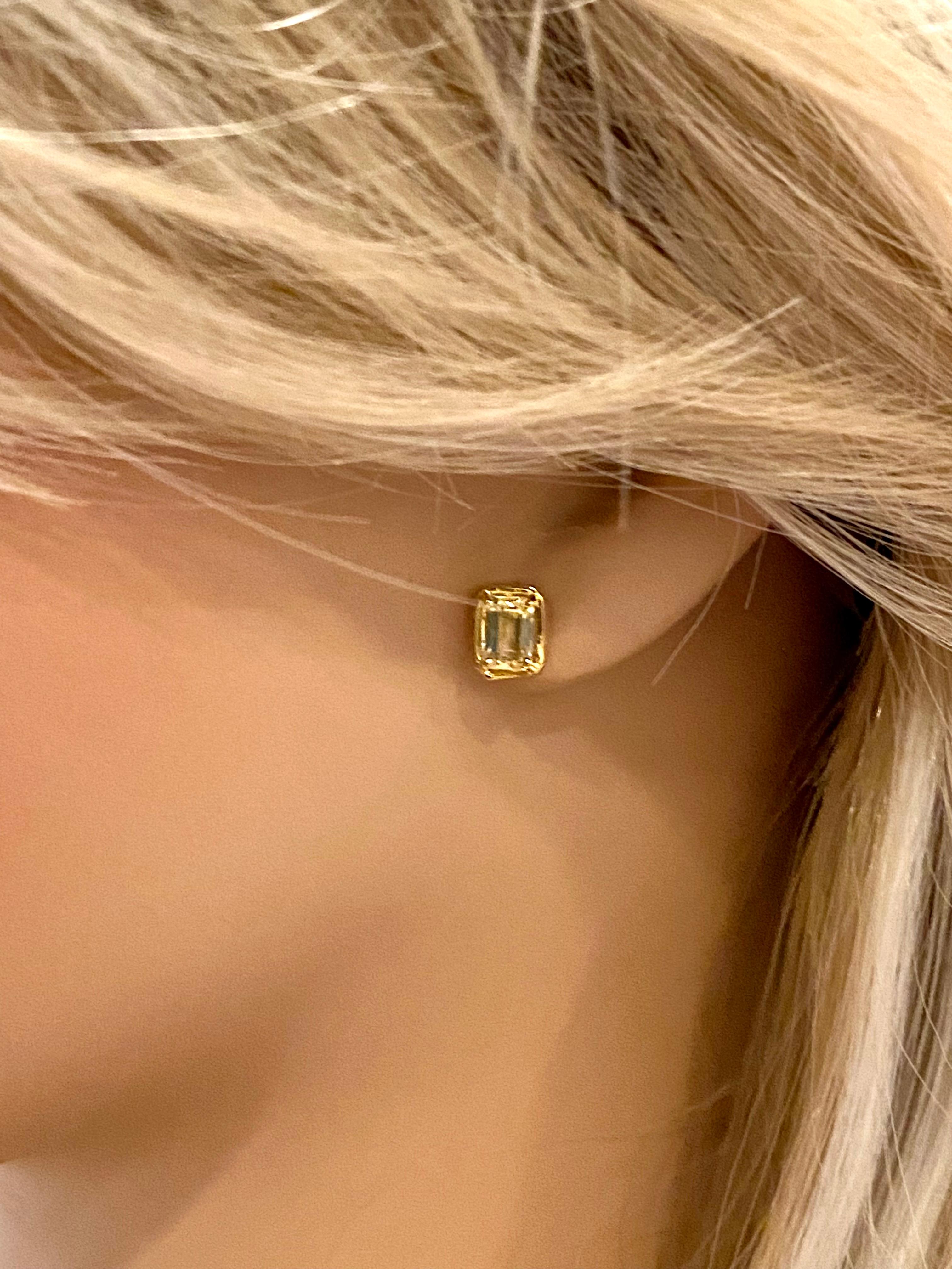 Contemporary Yellow Gold Emerald Cut Ceylon Yellow Sapphire Bezel Set Stud Earrings