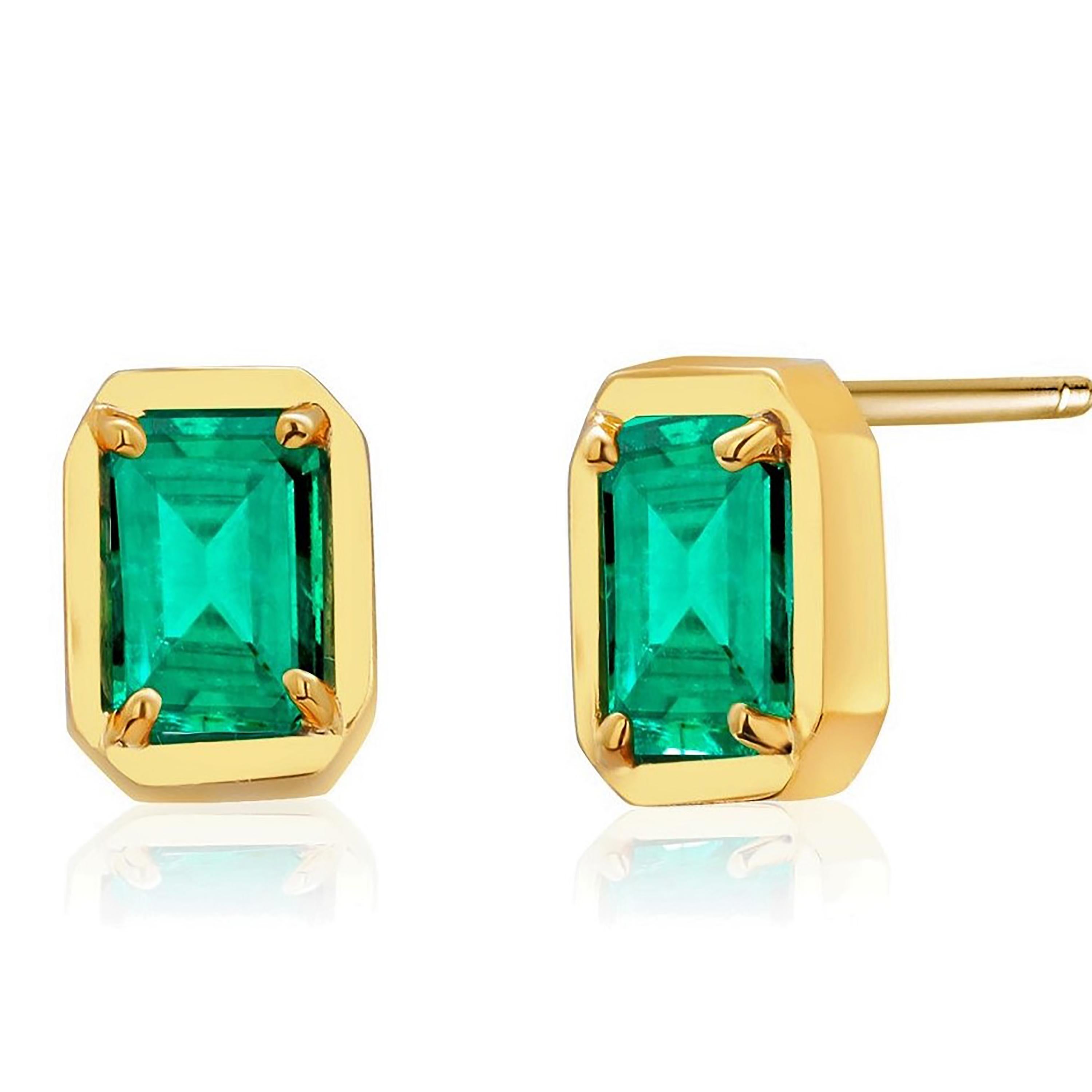 bezel set emerald earrings