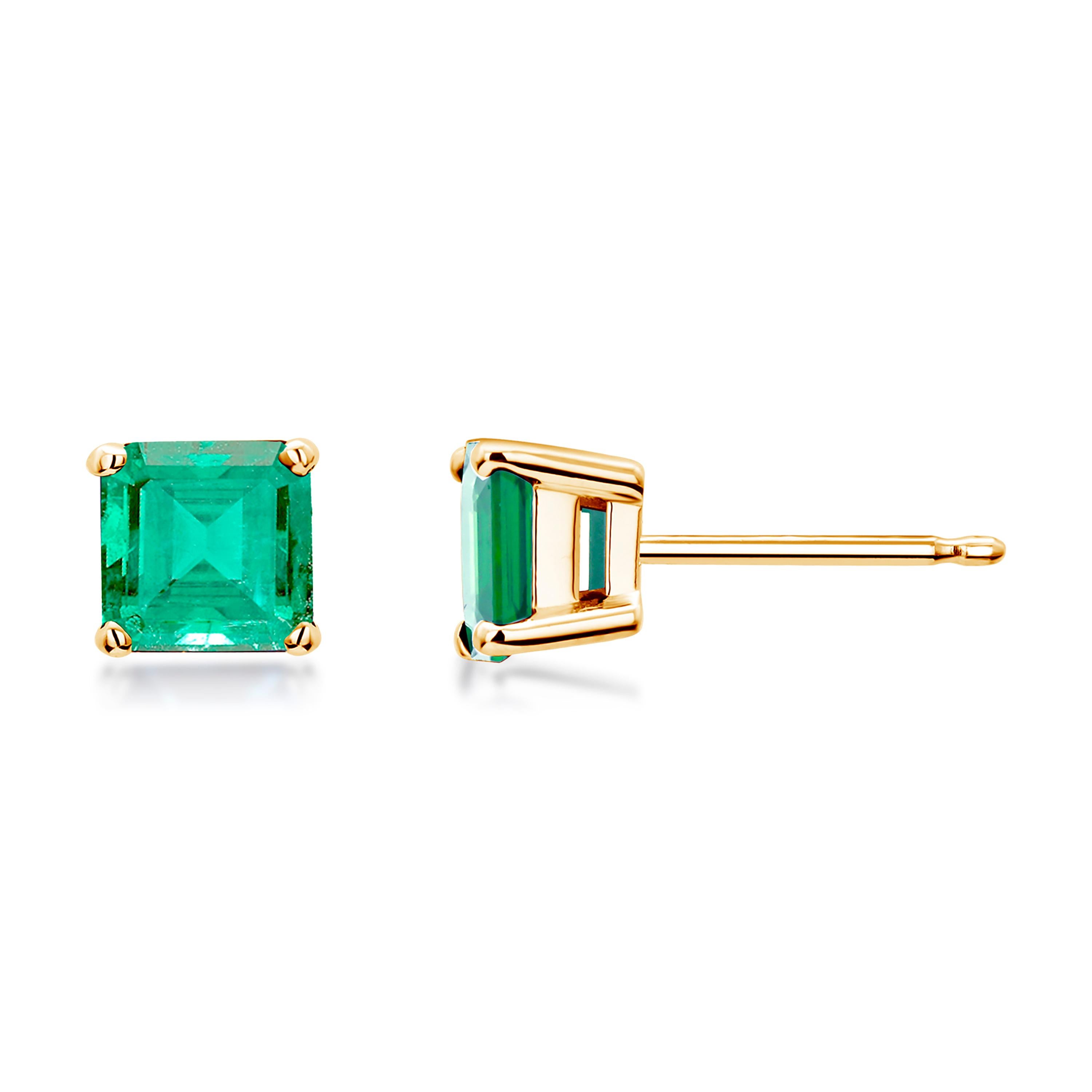 Gelbgold Smaragdschliff kolumbianische Smaragd-Ohrstecker 1