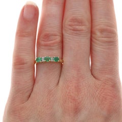 Yellow Gold Emerald Diamond Band - 10k Oval .26ctw Three-Stone Ring