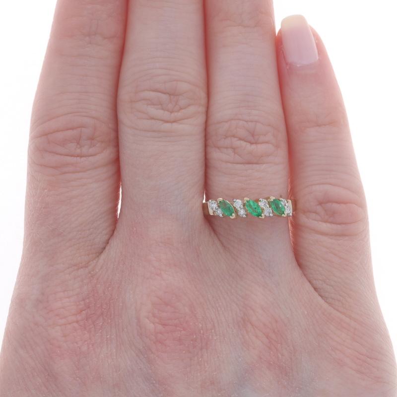 Marquise Cut Yellow Gold Emerald Diamond Band - 14k Marquise .35ctw Three-Stone Ring