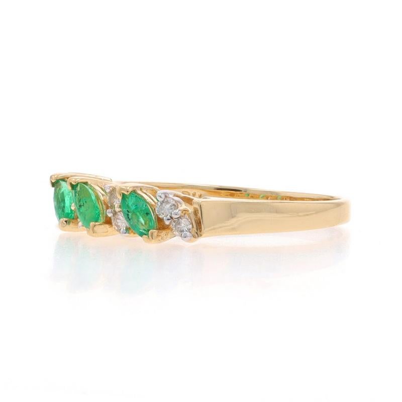 Yellow Gold Emerald Diamond Band - 14k Marquise .35ctw Three-Stone Ring In Excellent Condition In Greensboro, NC