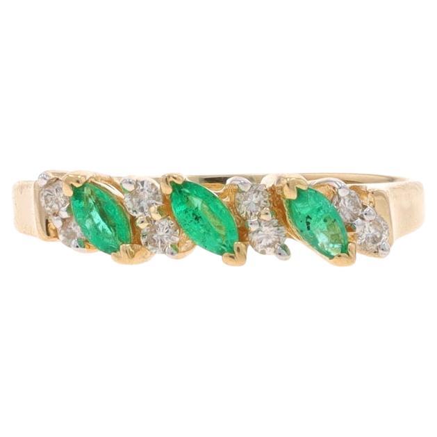 Yellow Gold Emerald Diamond Band - 14k Marquise .35ctw Three-Stone Ring
