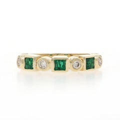 Yellow Gold Emerald Diamond Band - 14k Square .69ctw