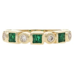 Yellow Gold Emerald Diamond Band - 14k Square .69ctw