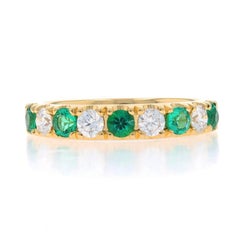 Yellow Gold Emerald Diamond Band - 18k Round .89ctw French Set Ring