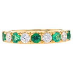 Yellow Gold Emerald Diamond Band - 18k Round .89ctw French Set Ring