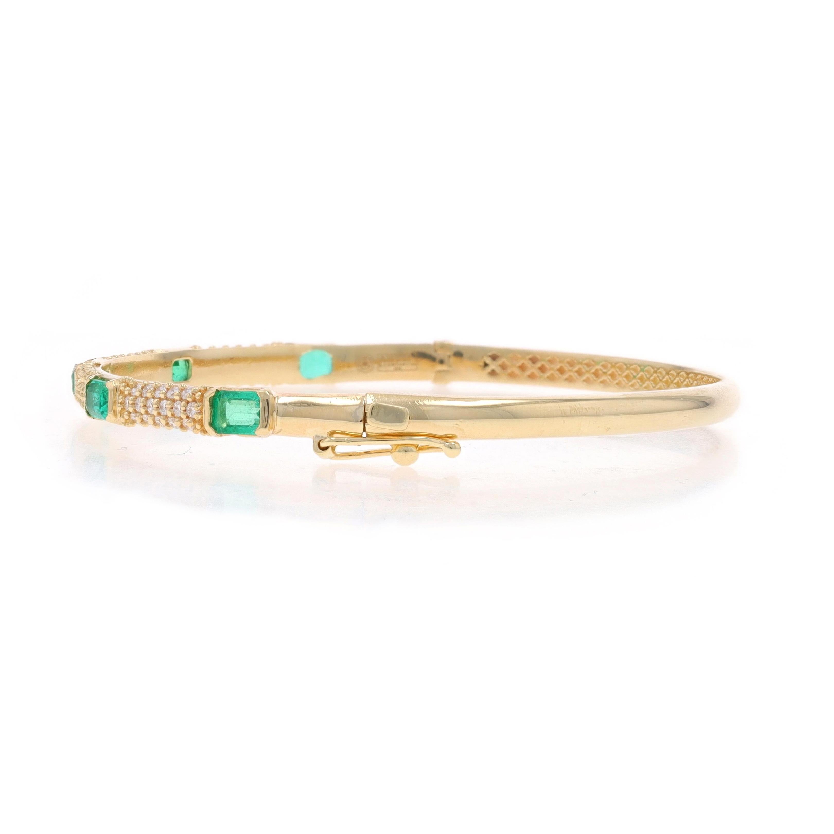 Yellow Gold Emerald Diamond Bangle Bracelet 6 1/2