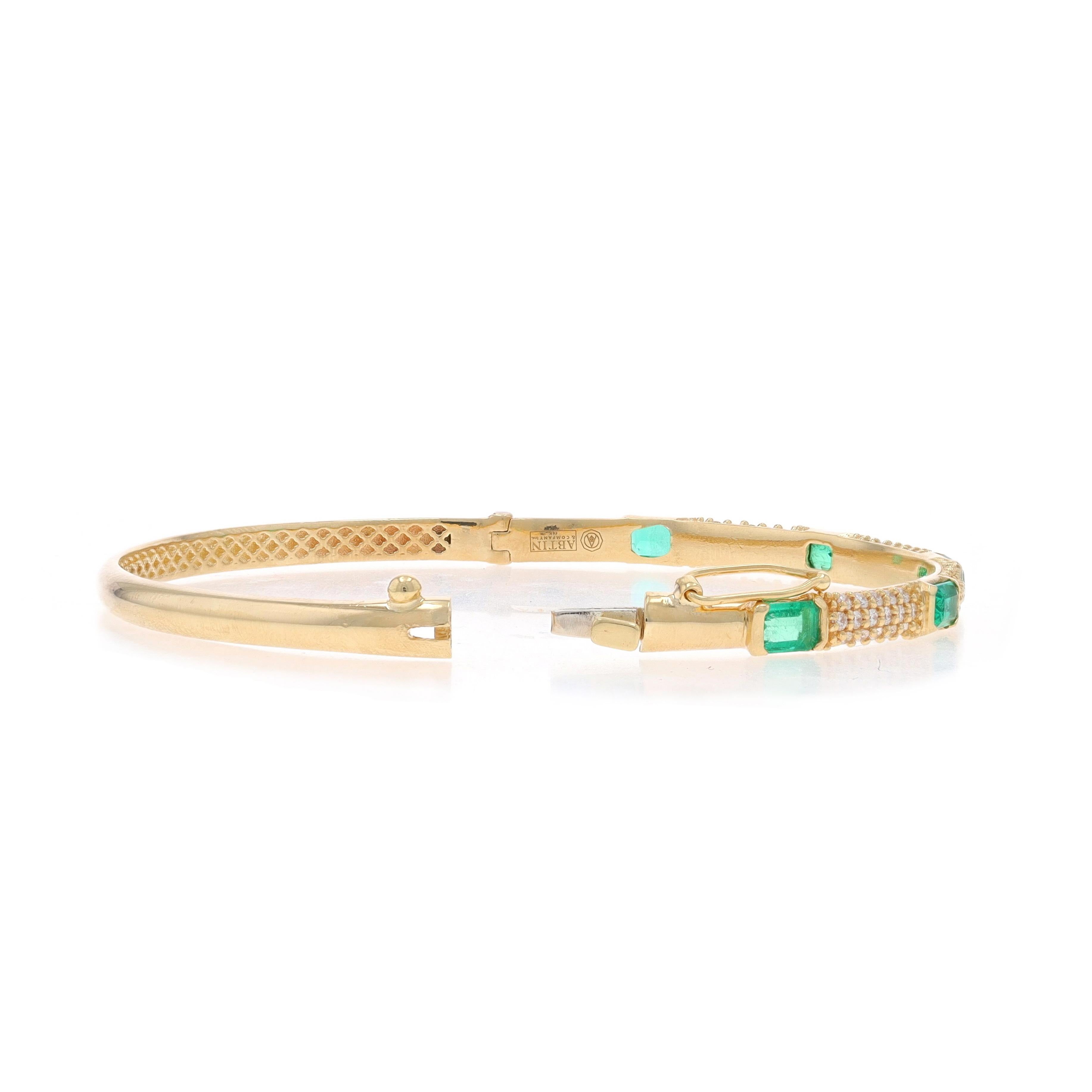 Women's Yellow Gold Emerald Diamond Bangle Bracelet 6 1/2