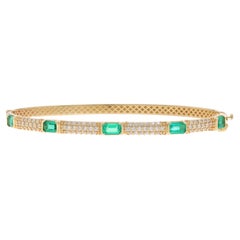 Yellow Gold Emerald Diamond Bangle Bracelet 6 1/2" - 14k Emerald 2.00ctw