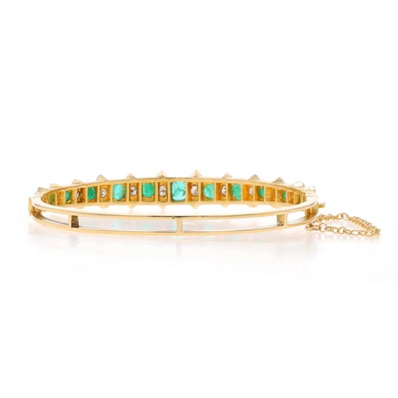 Round Cut Yellow Gold Emerald & Diamond Bangle Bracelet 6 1/2
