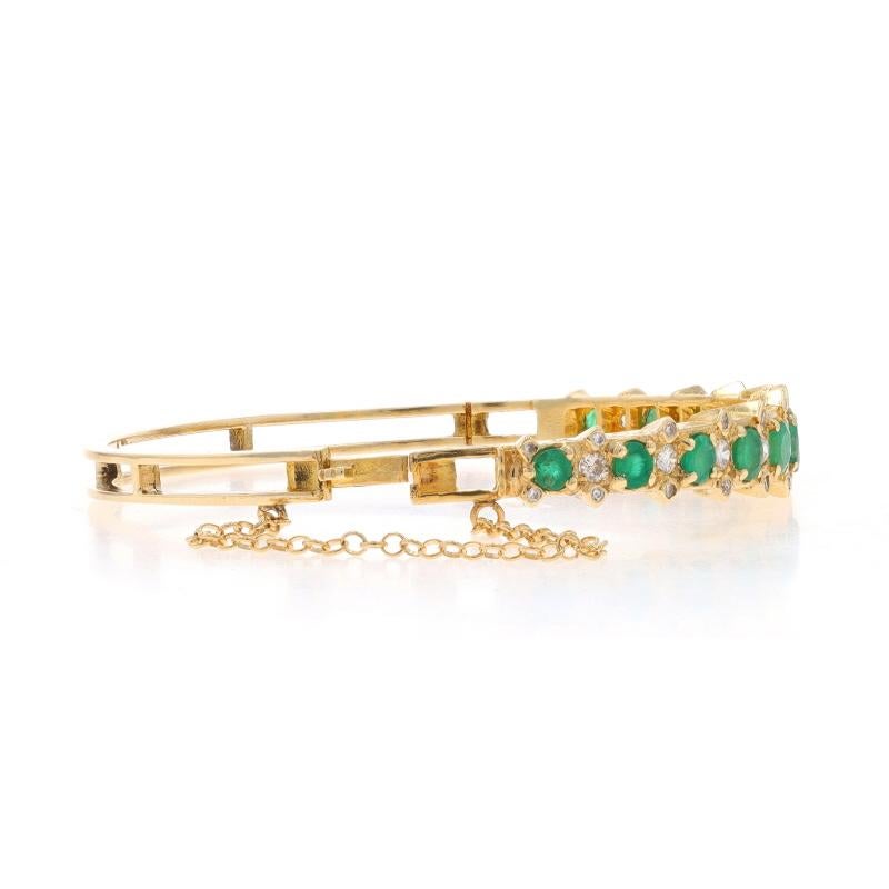 Yellow Gold Emerald & Diamond Bangle Bracelet 6 1/2