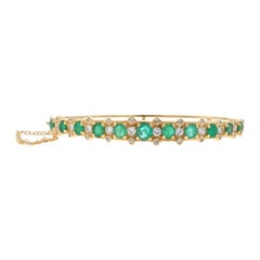 Armreif aus Gelbgold mit Smaragd und Diamanten 6 1/2" - 14k rund 4,02 Karat