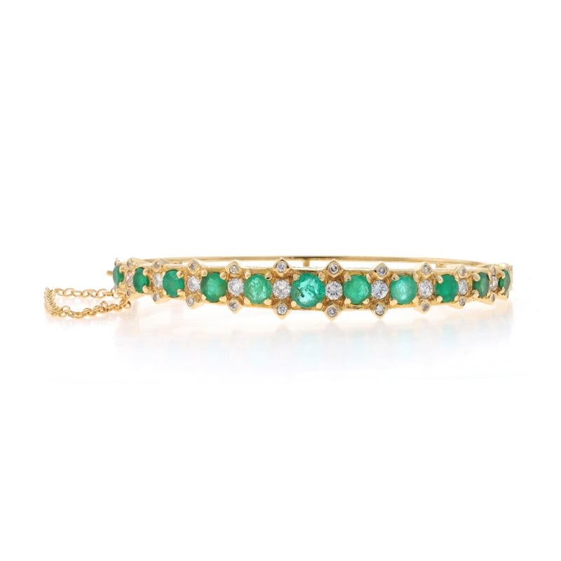 Bracelet jonc en or jaune avec émeraudes et diamants 6 1/2" - 14 carats ronds 4,02 ctw