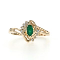Yellow Gold Emerald Diamond Bypass Ring - 10k Marquise .37ctw