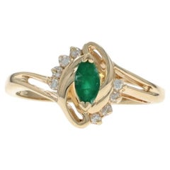 Yellow Gold Emerald Diamond Bypass Ring - 10k Marquise .37ctw