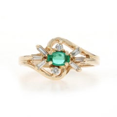 Yellow Gold Emerald Diamond Bypass Ring - 14k Marquise .43ctw