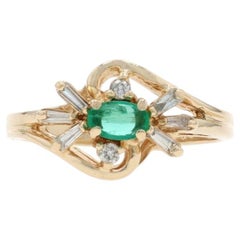Yellow Gold Emerald Diamond Bypass Ring - 14k Marquise .43ctw