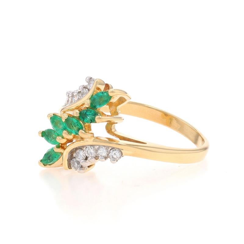 Yellow Gold Emerald Diamond Bypass Ring - 14k Marquise .74ctw Six-Stone In Excellent Condition For Sale In Greensboro, NC