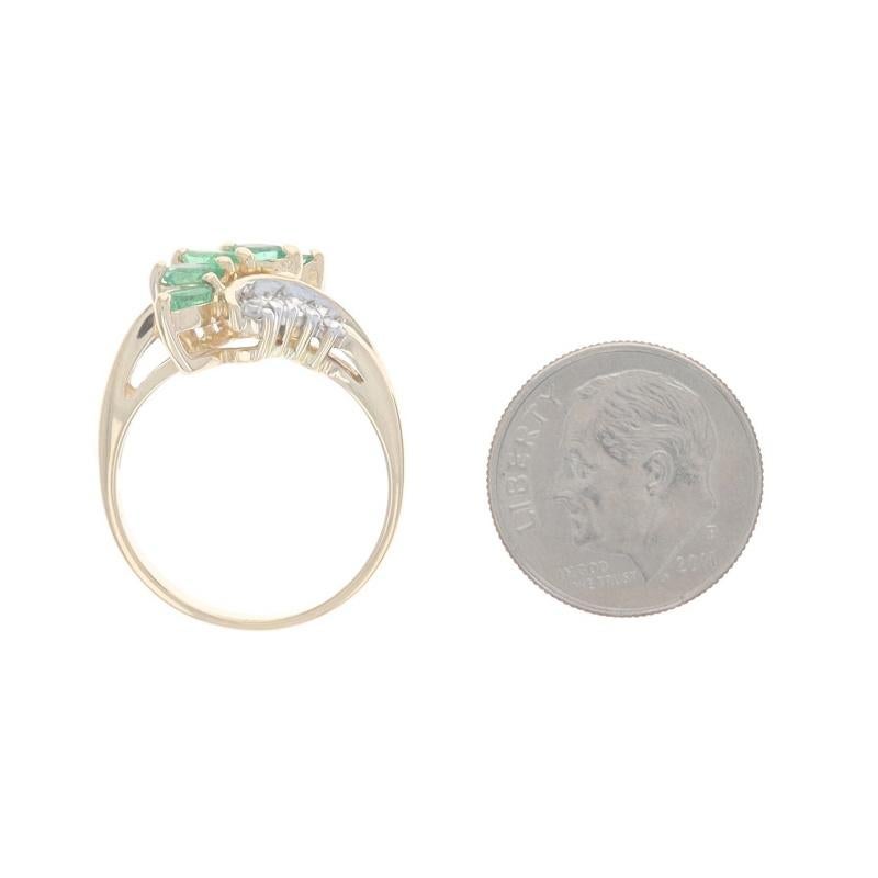 Yellow Gold Emerald Diamond Bypass Ring - 14k Marquise .74ctw Six-Stone For Sale 1